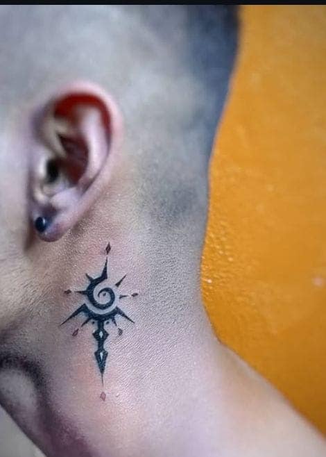 Tribal Sun Neck Tattoo for Men