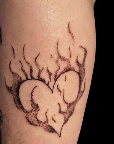 Dotwork Flaming Heart Tattoo