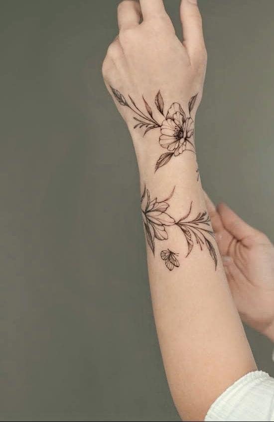 Floral Compass Wrist Tattoo