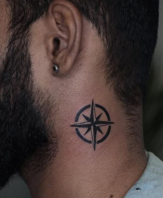 Compass Rose Neck Tattoo for Men
