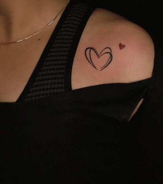 Double Outline Heart Collarbone Tattoo