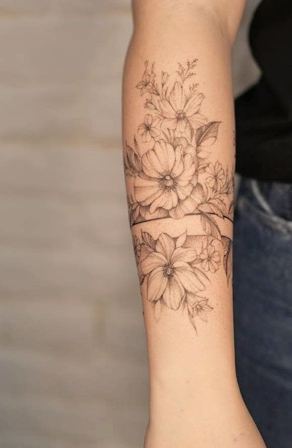 Elegant Floral Wrap Bracelet Tattoo