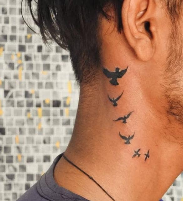 Flying Birds Neck Tattoo for Men
