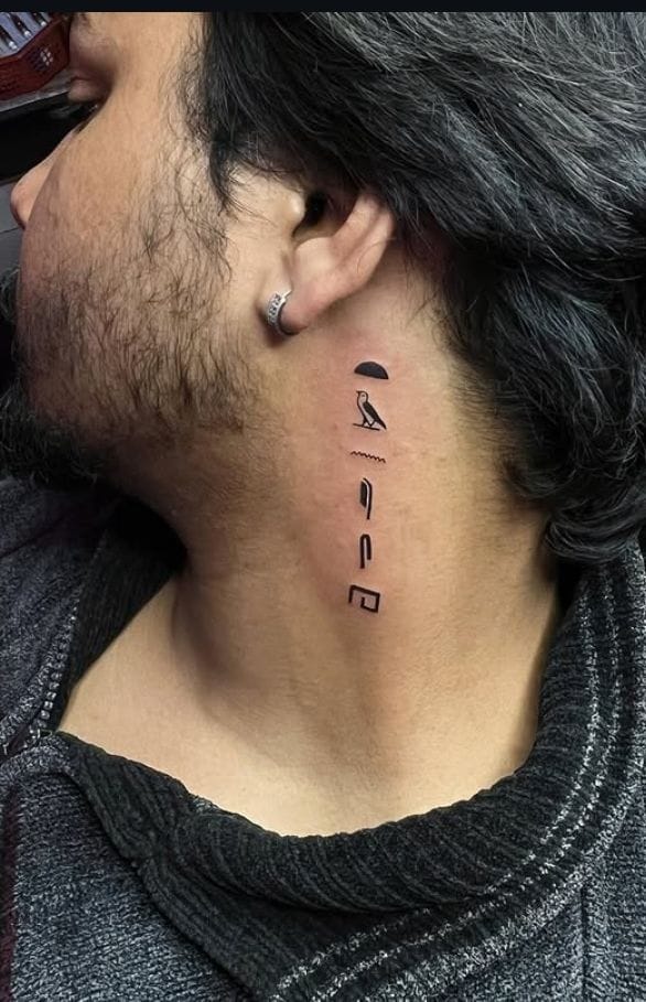 Egyptian Hieroglyphs Neck Tattoo for Men