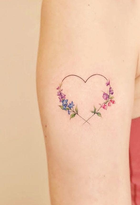 Floral Outline Heart Tattoo