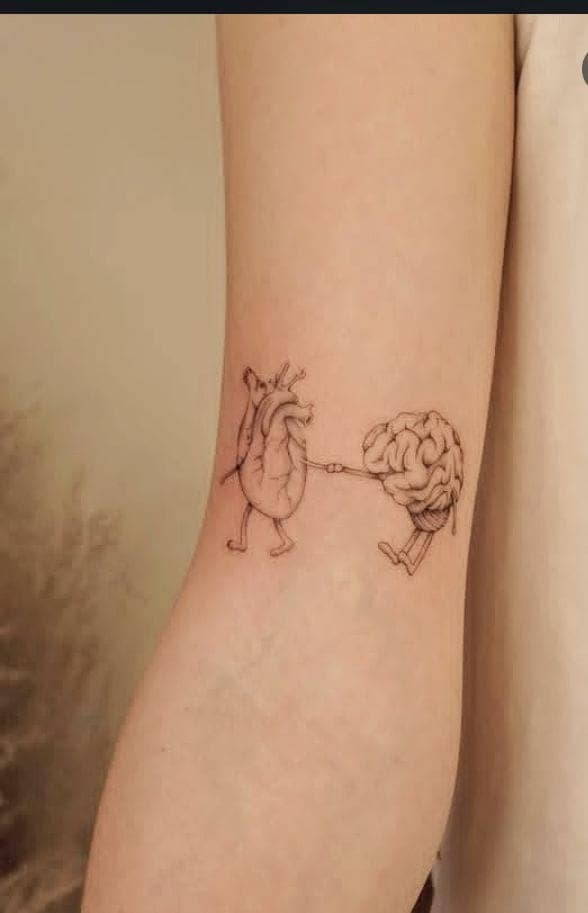 Heart and Brain Connected Tattoo
