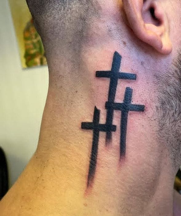 Triple Cross Neck Tattoo for Men