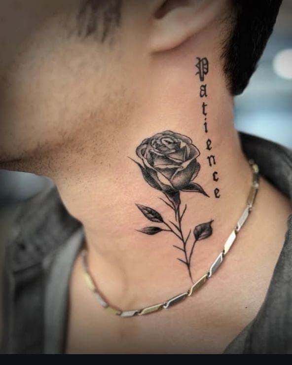 Rose and Patience Neck Tattoo for Men