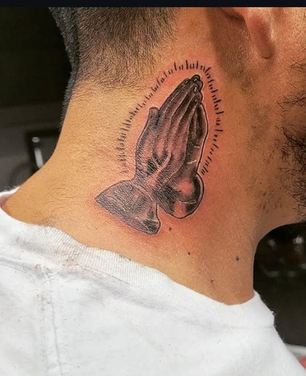 Praying Hands Neck Tattoo for Men