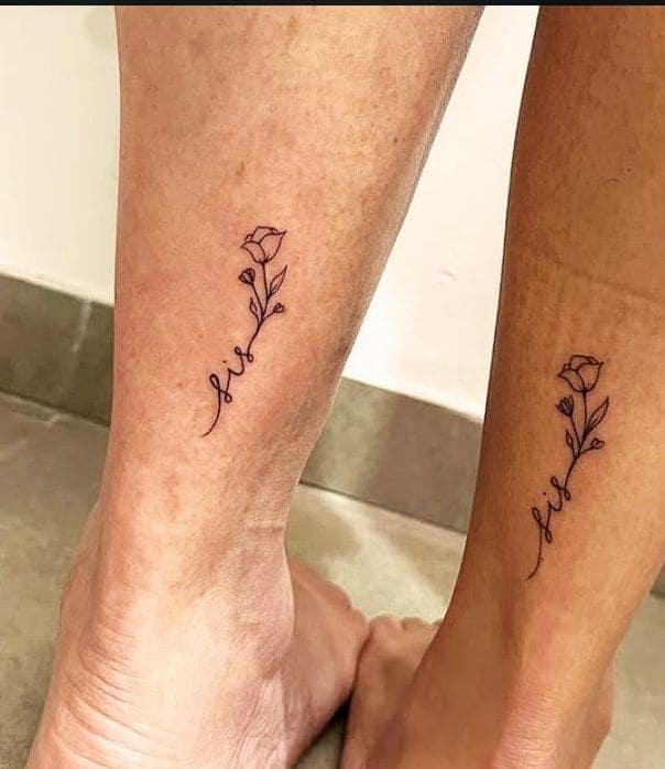 Matching Rose Stem Sister Tattoo Ideas