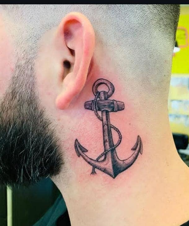 Nautical Anchor Neck Tattoo for Men