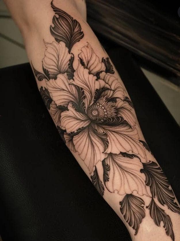 Ornate Peony Forearm Design