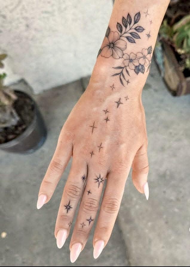 Floral Celestial Wrist Tattoo