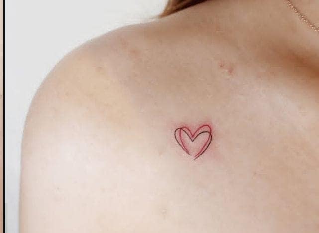 Simple Red Outline Heart Tattoo