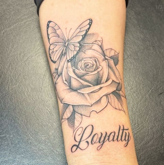Rose and Butterfly Loyalty Tattoo