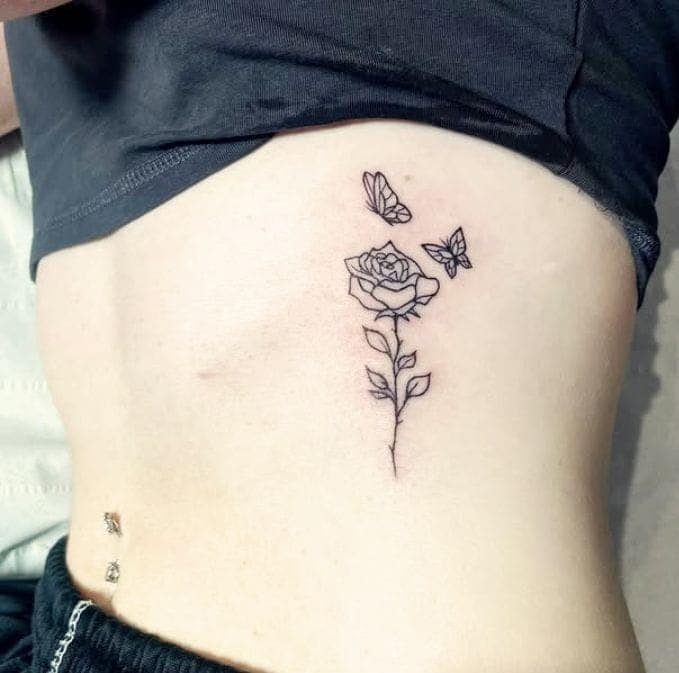 Rose and Butterfly Side Tattoo