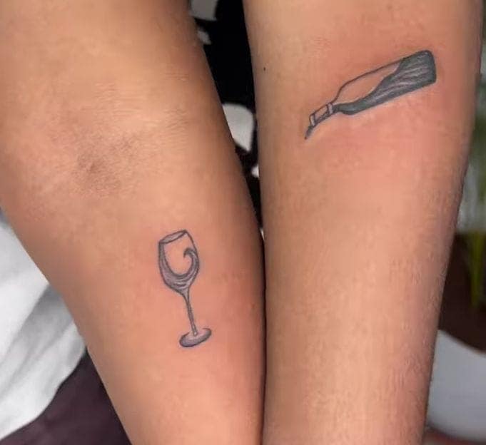 Wine and Bottle Sister Tattoo Ideas