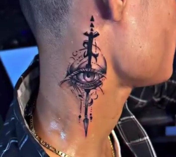 Mystical Eye Neck Tattoo for Men