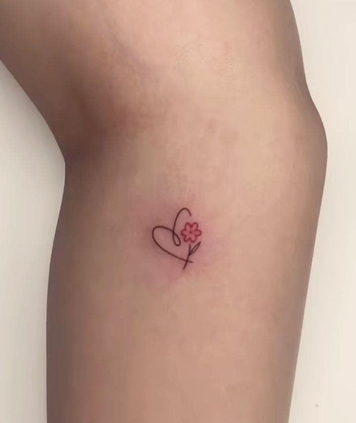 Tiny Heart Flower Tattoo