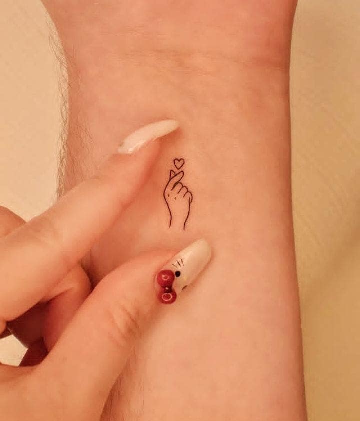 Korean Heart Finger Tattoo