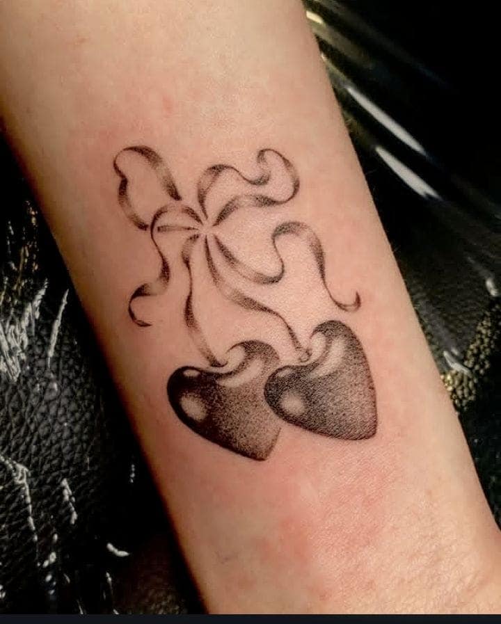 Double Heart Ribbon Tattoo