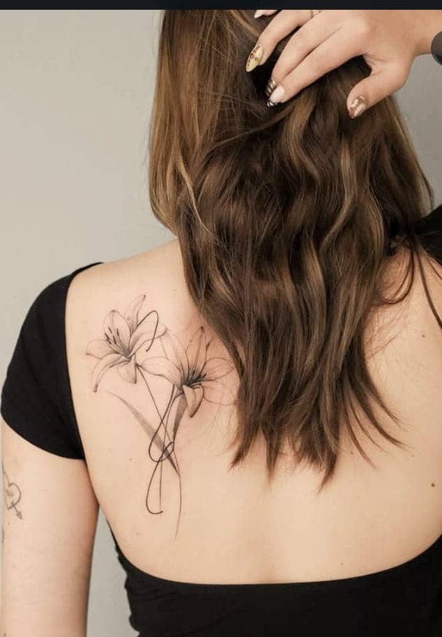 Back Shoulder Lily Tattoo 