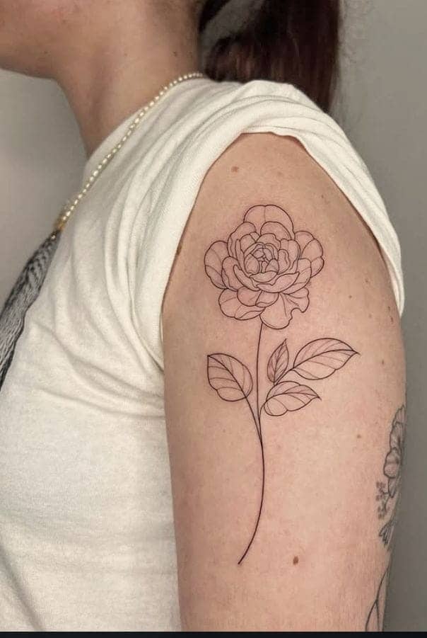 Elegant Peony Shoulder Tattoo 