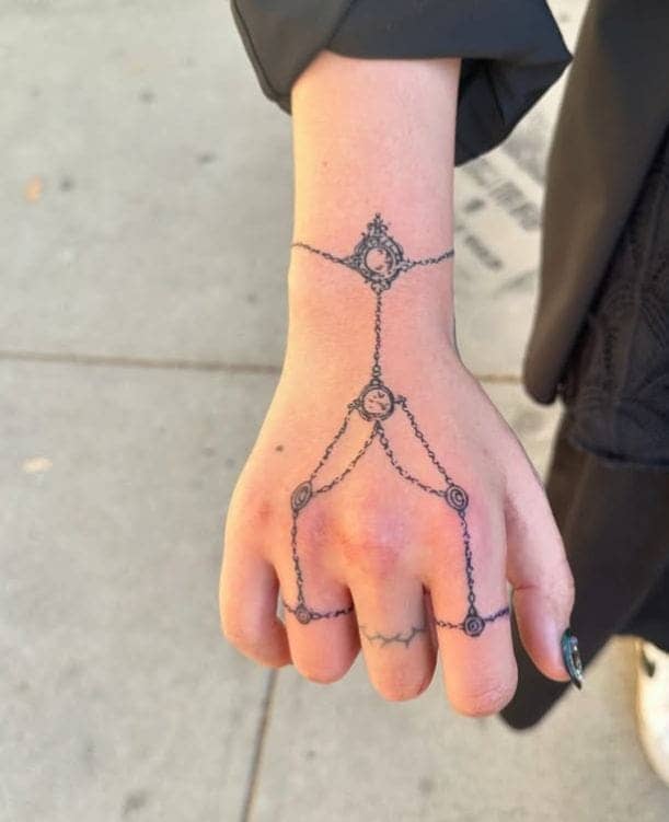 Ornate Chain Hand Jewelry Tattoo 