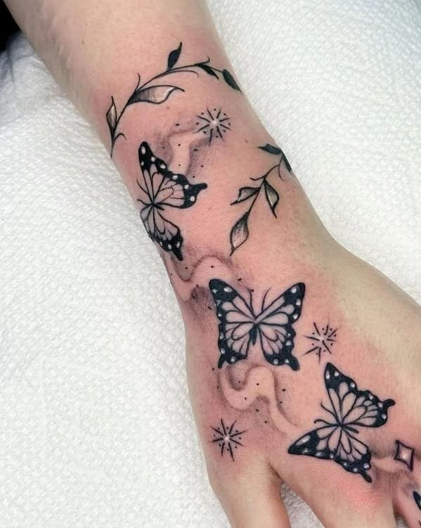 Butterfly Vine Wrist Tattoo Design 