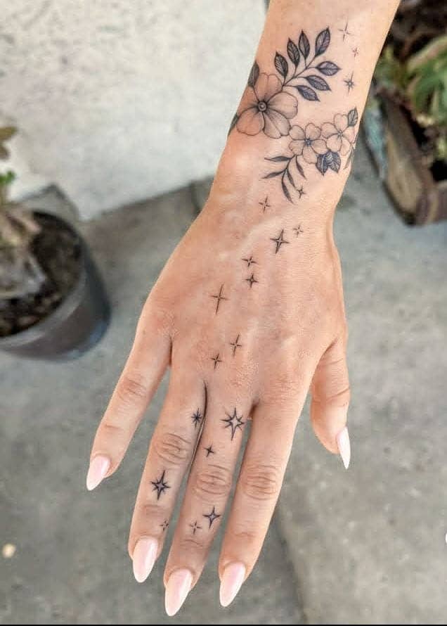 Floral Celestial Wrist Tattoo 