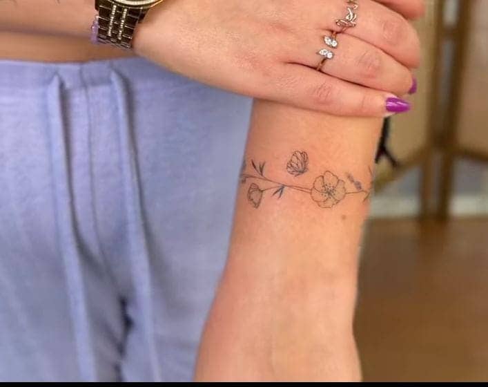 Floral Butterfly Wrist Band Tattoo 