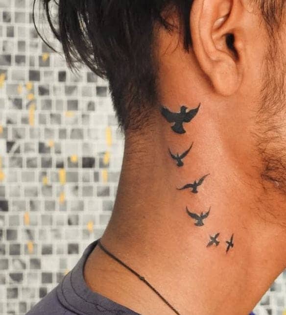 Flying Birds Neck Tattoo for Men