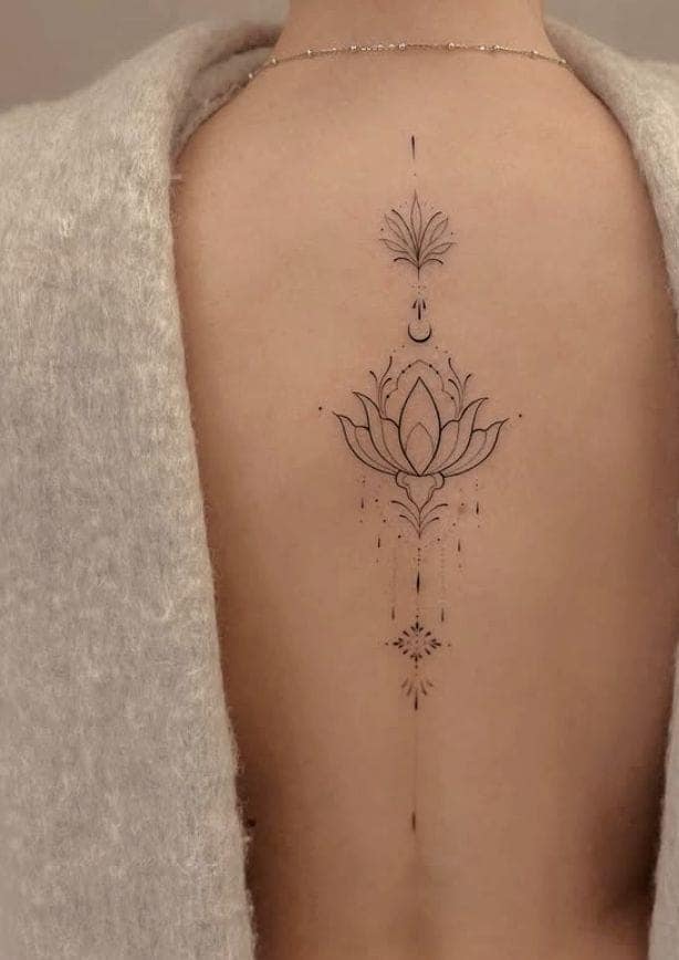 Spiritual Lotus Spine Tattoo
