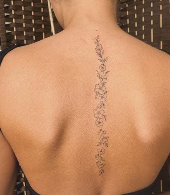 Cherry Blossom Vertical Spine Tattoo
