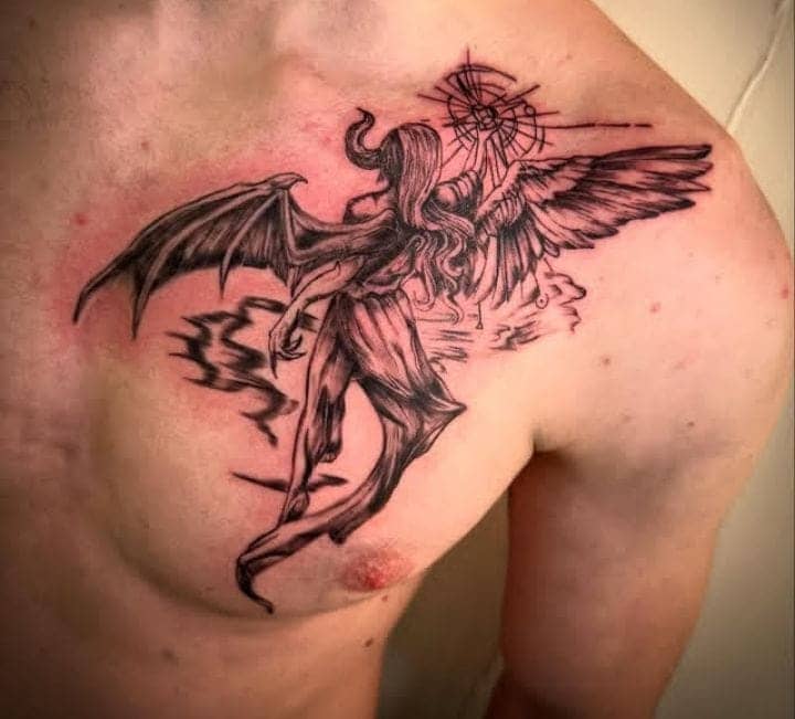 Angel and Demon Chest Tattoo