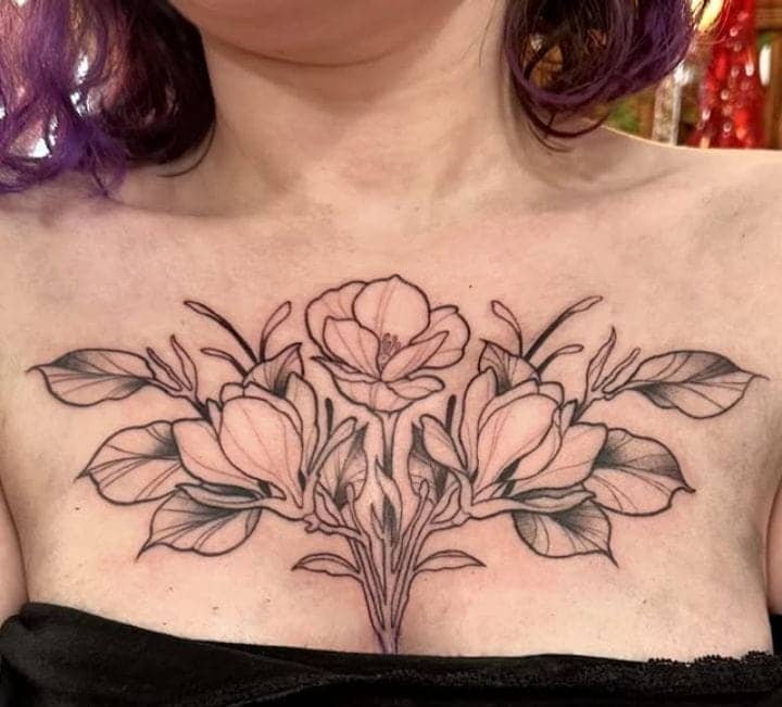 Delicate Floral Chest Tattoo