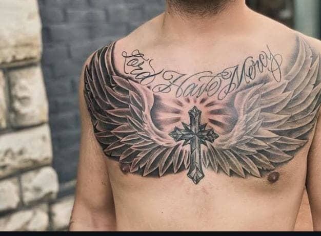 Spiritual Wings and Cross Tattoo
