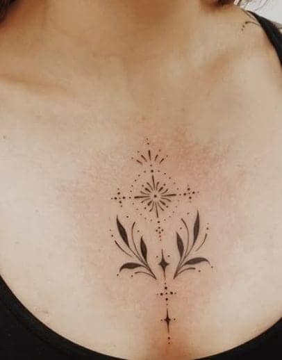 Minimalist Dotwork Sternum Tattoo