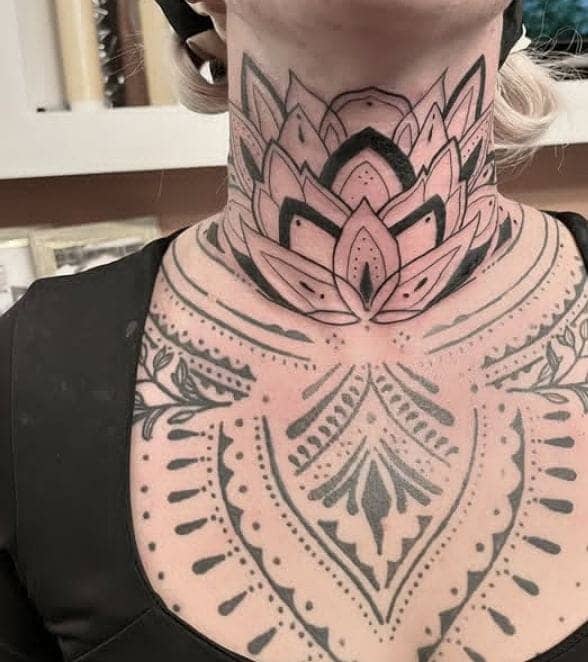 Ornate Mandala Throat Tattoo