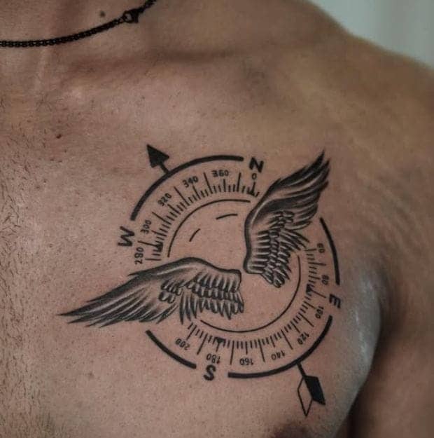 Compass and Wings Tattoo